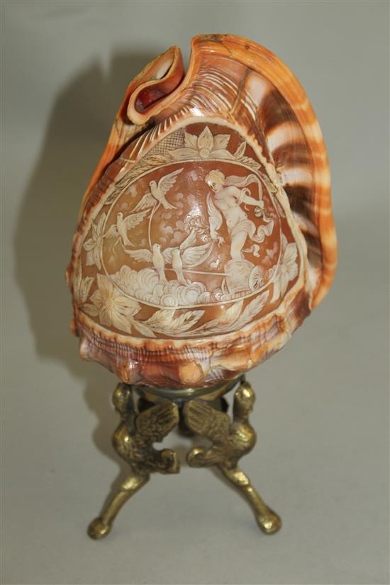 An Italian conch shell cameo table lamp, 7.75in.